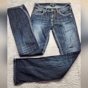 Women’s Silver Jeans 26X33 Natsuki Bootcut  Blue White Stich Midrise